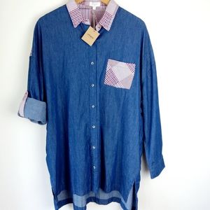 Umgee Two Toned Oversized Denim Shirt Size Large